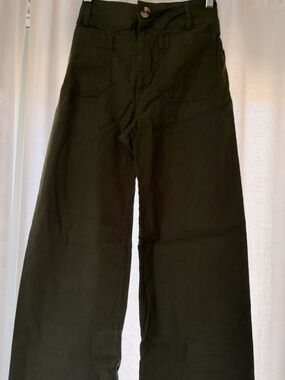 THE COLETTE Cropped Wide-leg Cotton Linen Blend Trouser In Olive Green- Sz 24